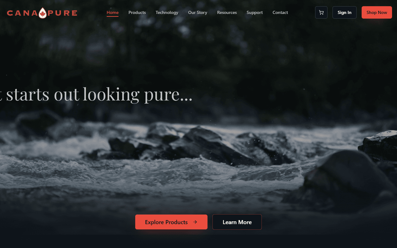 The Canapure Water website, built by POM AI