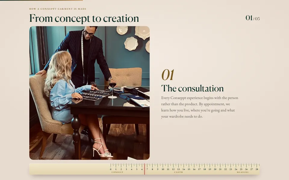 Dave's card page scrolled to From concept to creation, step one: the consultation