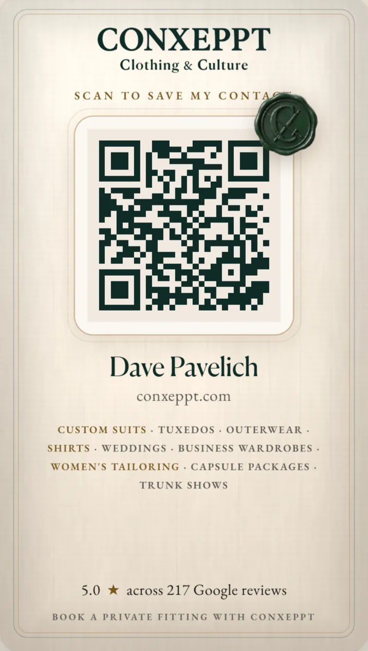 The back of Dave Pavelich's live card in The Seal: its QR code, which saves the contact