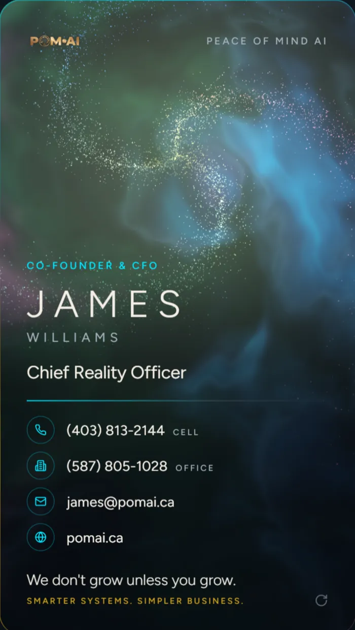 James Williams's card for POM AI: the nebula tree, lit in cyan