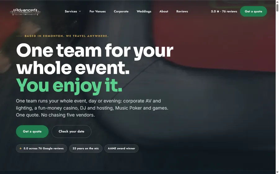 Advanced Entertainment home page
