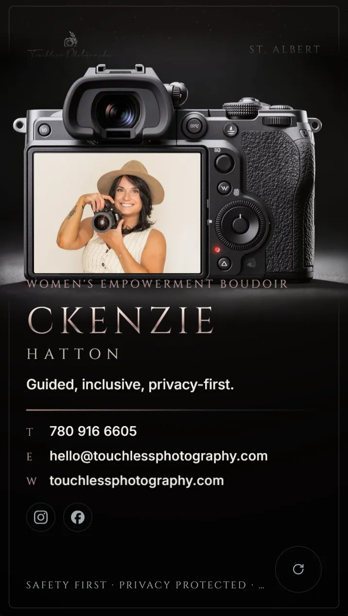 Ckenzie Hatton's card for Touchless Photography: her portrait on the screen of a camera